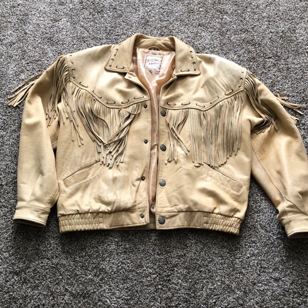 M Julian Adventures, The Santa Fe Collection, large, fringe tan leather jacket.